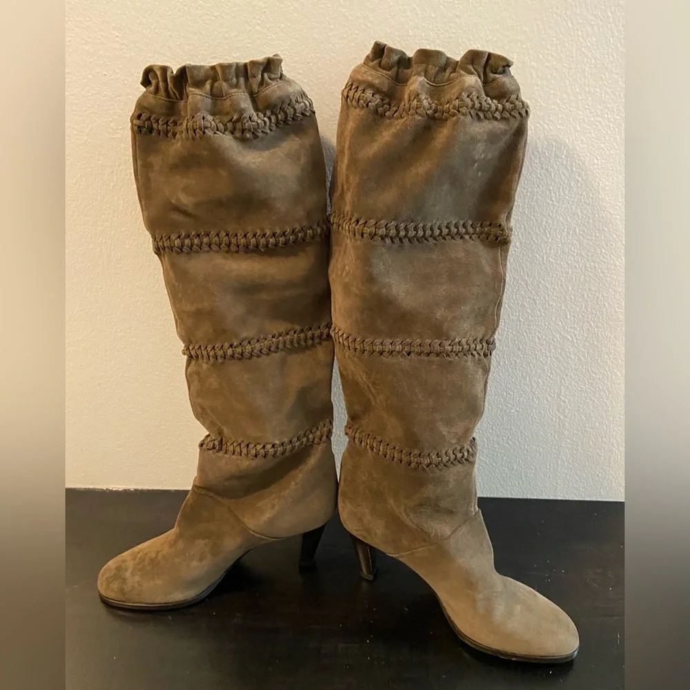 Coach Jae Boots Brown Suede Leather‎ Knee High Slouchy Italy Made Women’s Size 8